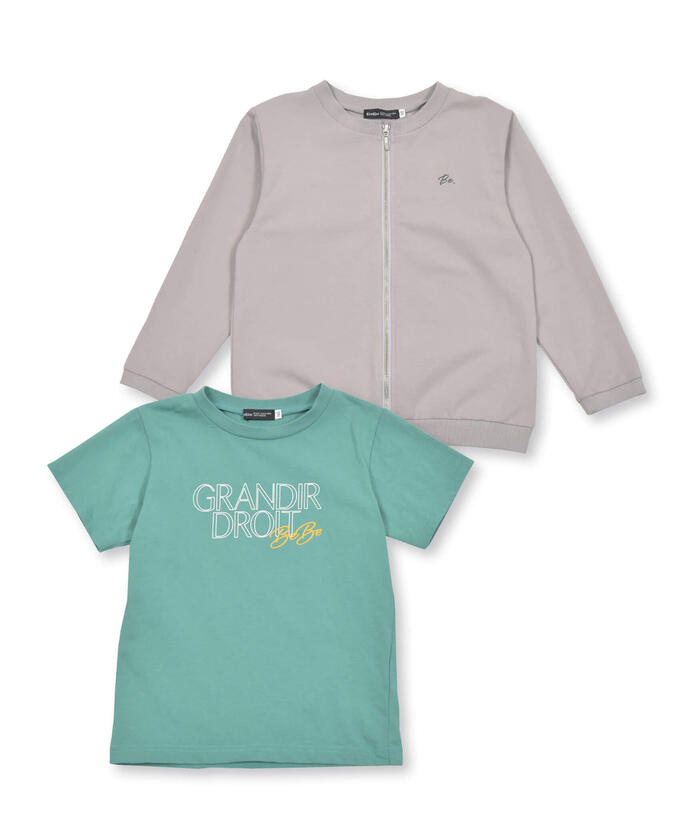 ベベ BeBe ジップカーディガン+半袖ロゴTシャツボーイズSET,グレー