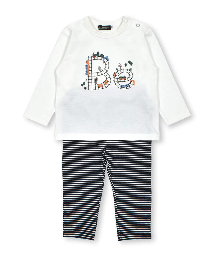 BeBe Logo Long Sleeve T-Shirt + Striped Pants Set