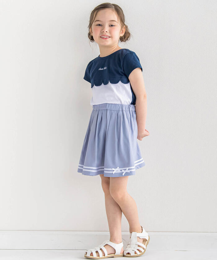 ベベ BeBe スカラップ切り替えバイカラー半袖天竺Tシャツ