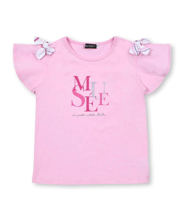 BeBe Matching Check Shoulder Ribbon Flare Sleeve T-Shirt