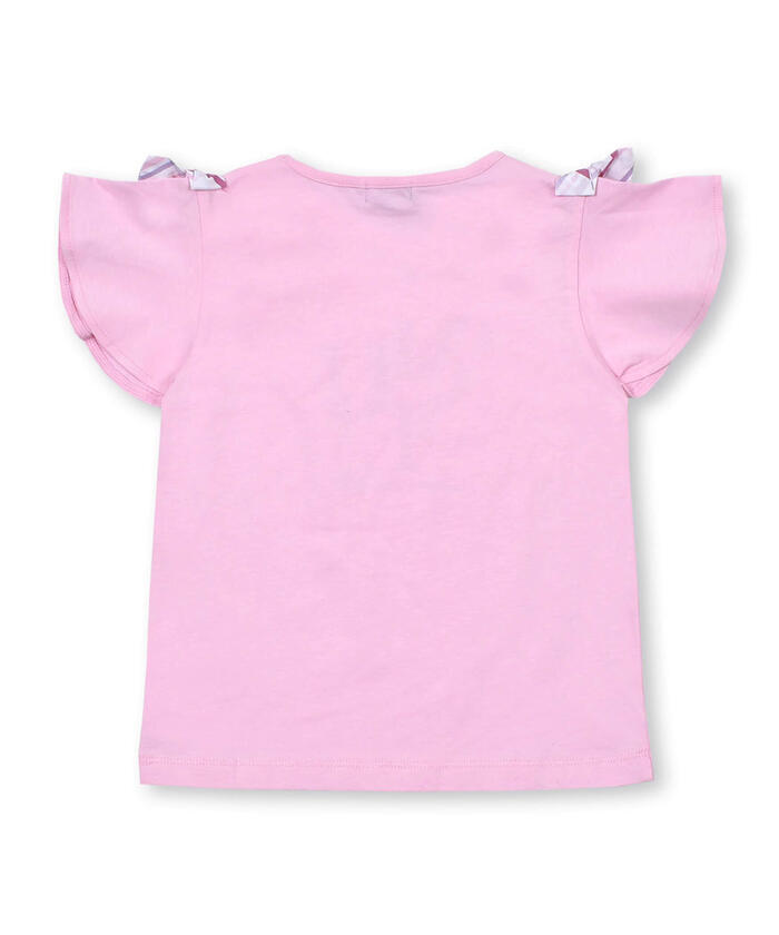 BeBe Matching Check Shoulder Ribbon Flare Sleeve T-Shirt