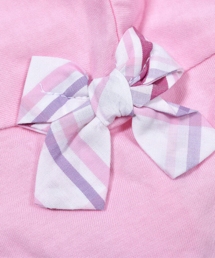 BeBe Matching Check Shoulder Ribbon Flare Sleeve T-Shirt