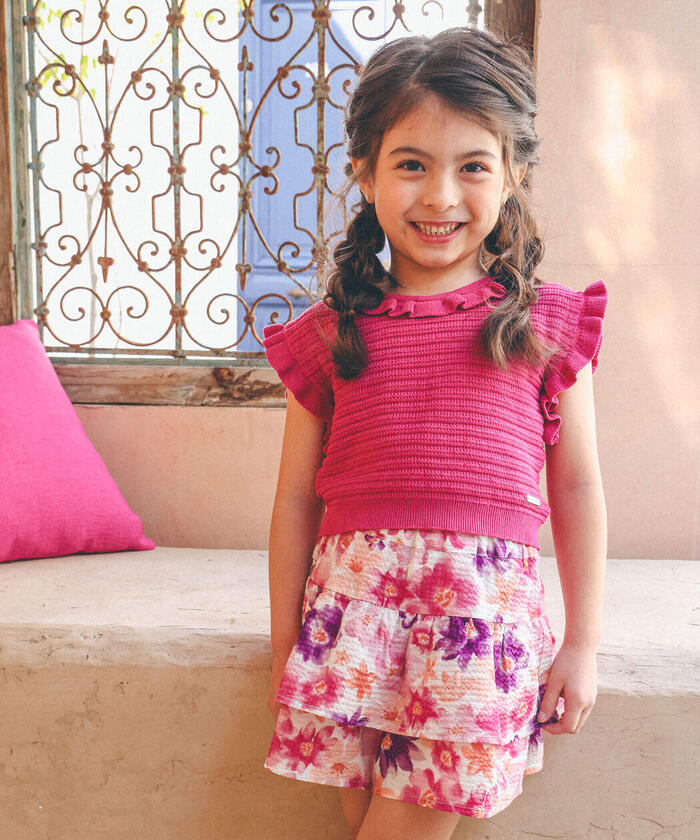 BeBe Cropped Frill Knit Pullover