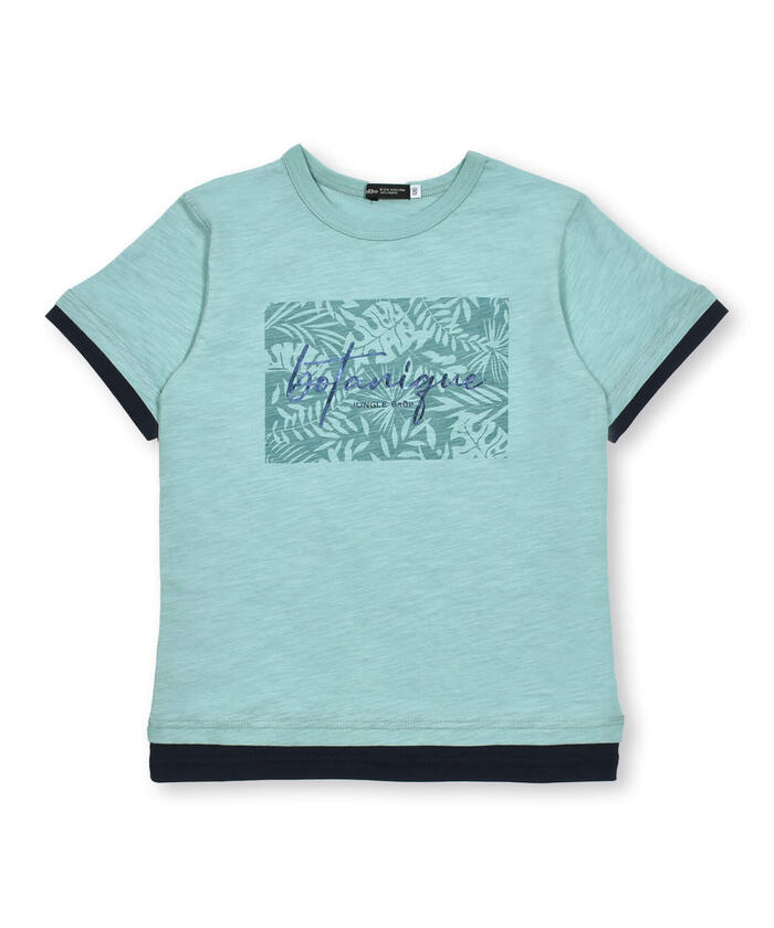 ベベ BeBe スラブ天竺リーフプリントレイヤード風半袖Tシャツ