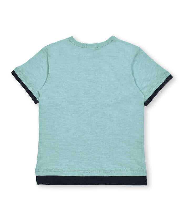 ベベ BeBe スラブ天竺リーフプリントレイヤード風半袖Tシャツ