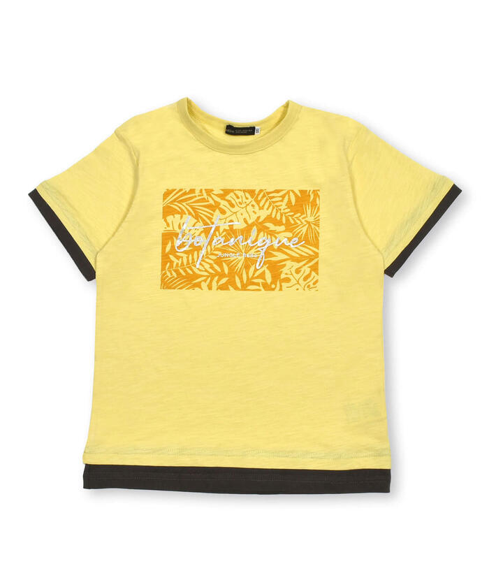 ベベ BeBe スラブ天竺リーフプリントレイヤード風半袖Tシャツ