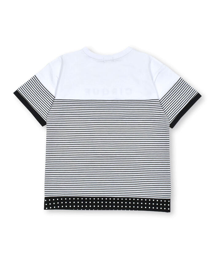 ベベ BeBe 【お揃い】ボーダー切り替えワイドTシャツ