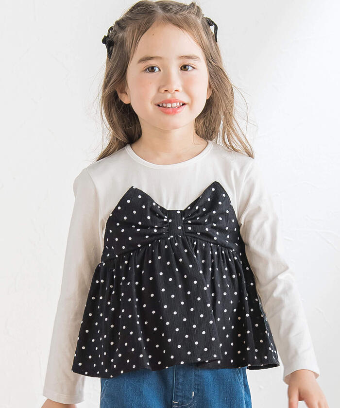BeBe Matching Dot Bustier Layered Long Sleeve T-Shirt