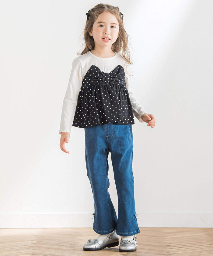 BeBe Matching Dot Bustier Layered Long Sleeve T-Shirt