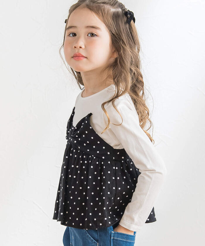 BeBe Matching Dot Bustier Layered Long Sleeve T-Shirt