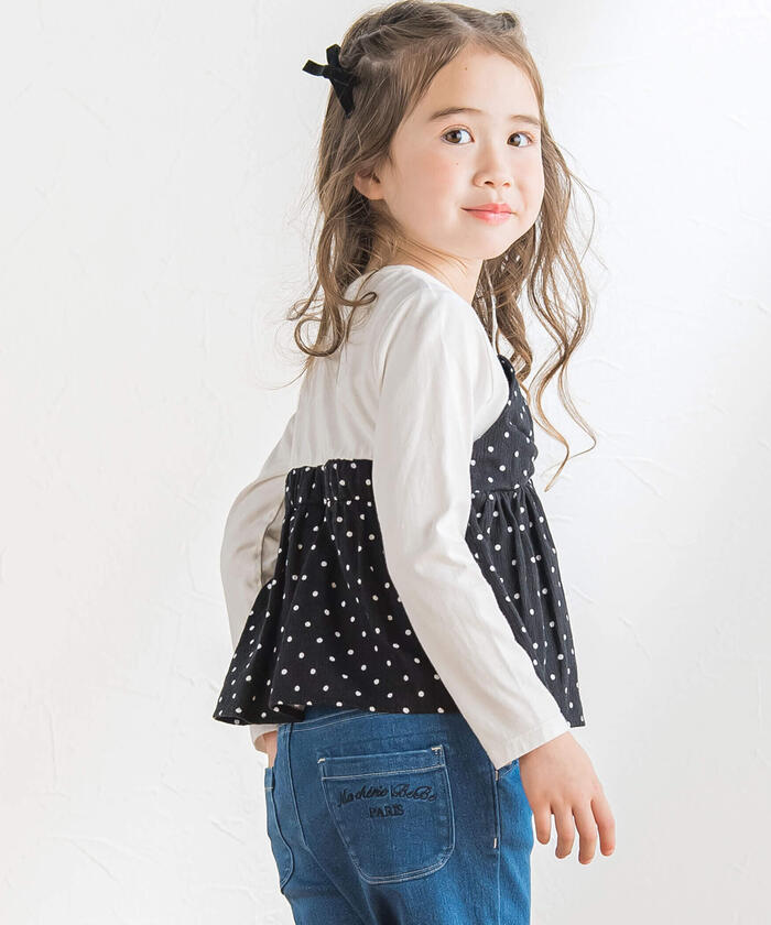 BeBe Matching Dot Bustier Layered Long Sleeve T-Shirt