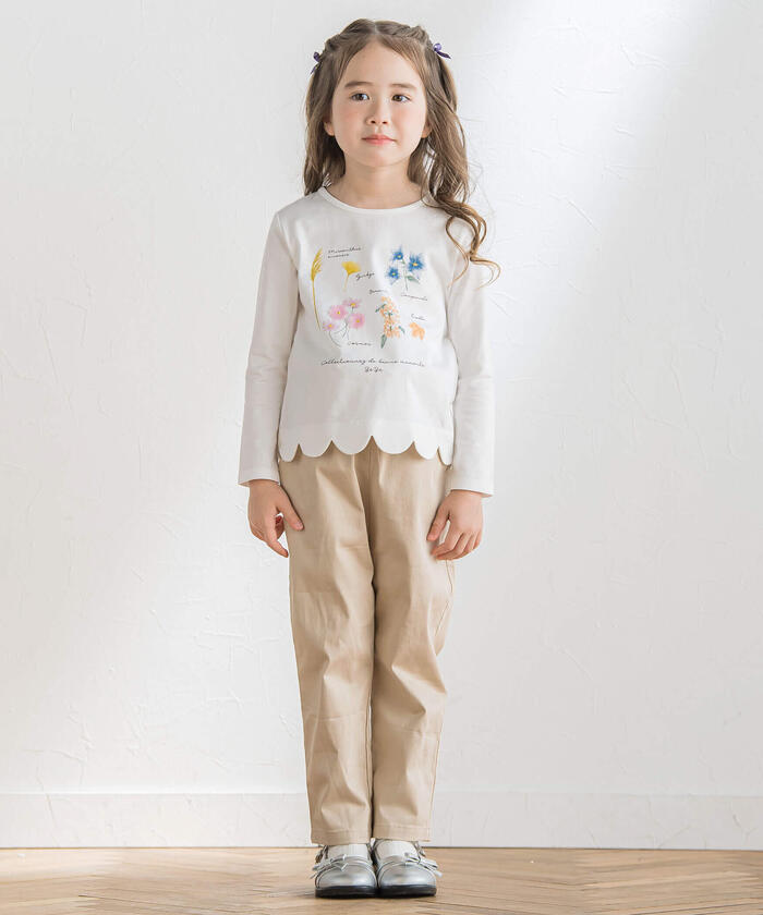 BeBe Botanical Flower Pattern Scalloped Long Sleeve T-Shirt
