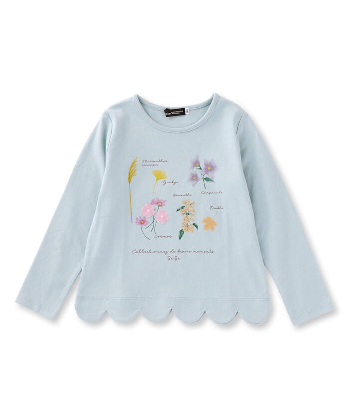 BeBe Botanical Flower Pattern Scalloped Long Sleeve T-Shirt