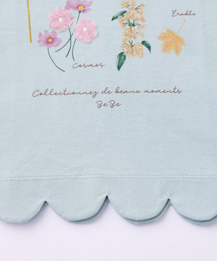 BeBe Botanical Flower Pattern Scalloped Long Sleeve T-Shirt
