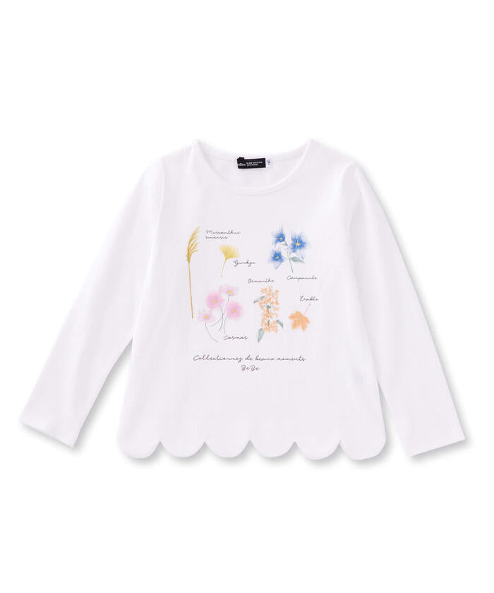 BeBe Botanical Flower Pattern Scalloped Long Sleeve T-Shirt
