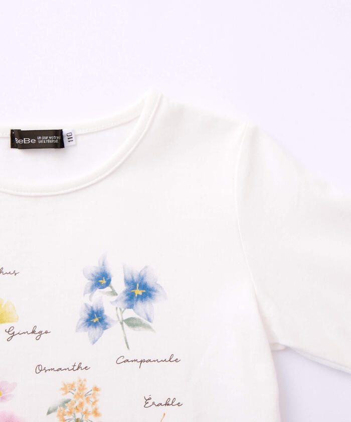 BeBe Botanical Flower Pattern Scalloped Long Sleeve T-Shirt