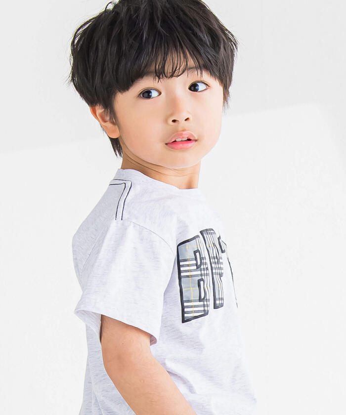 ベベ プチ ポワ ヴェール BeBe Petits Pois Vert チェックパッチロゴ半袖Tシャツ