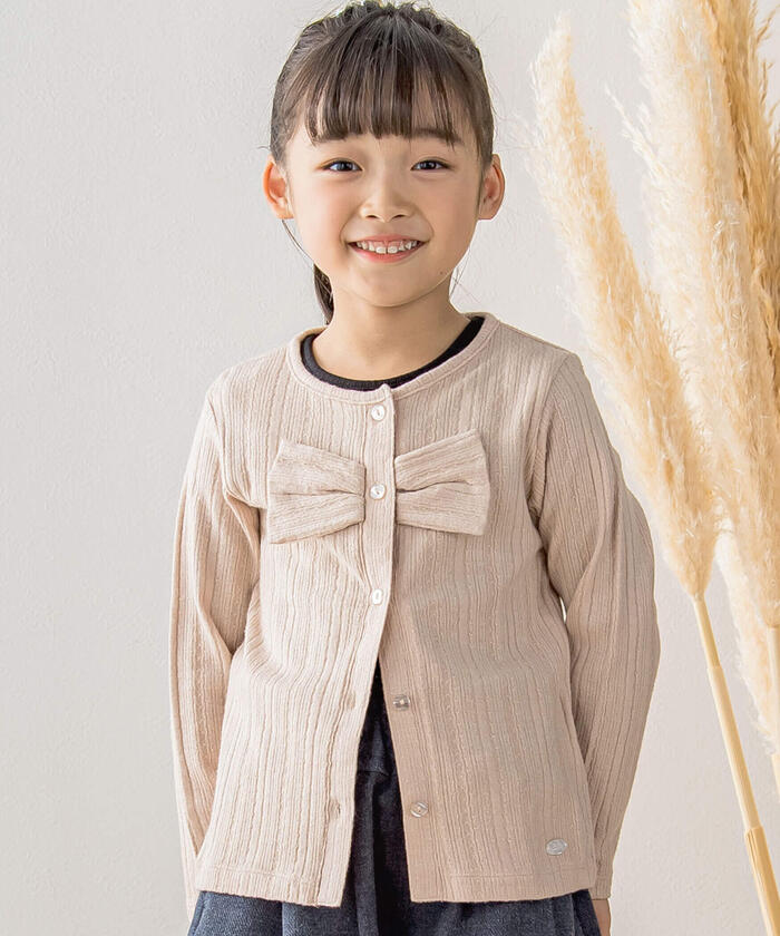 ベベ プチ ポワ ヴェール BeBe Petits Pois Vert 【店舗限定】ニット風リボンカーディガン,ベージュ
