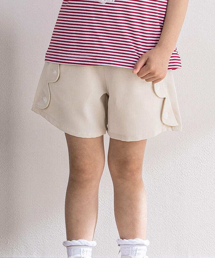 ベベ プチ ポワ ヴェール BeBe Petits Pois Vert スカラップギャバジンキュロットパンツ,ベージュ