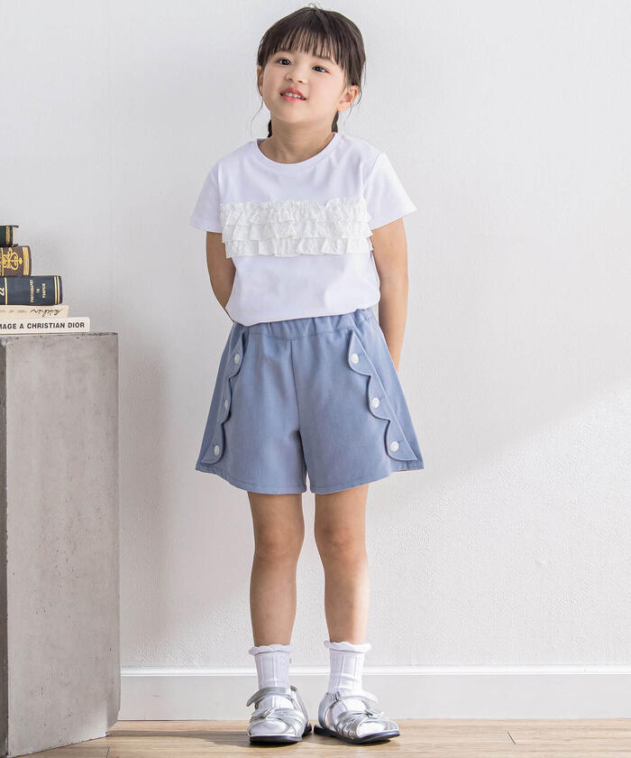 ベベ プチ ポワ ヴェール BeBe Petits Pois Vert スカラップギャバジンキュロットパンツ