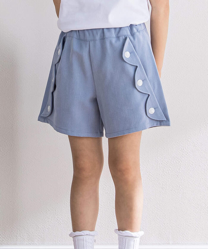 ベベ プチ ポワ ヴェール BeBe Petits Pois Vert スカラップギャバジンキュロットパンツ,ブルー
