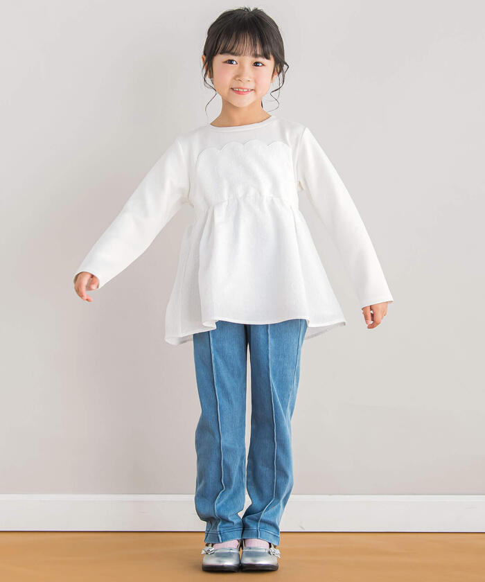 貝貝 小豌豆綠 BeBe Petits Pois Vert 【店鋪限定】前摺接合牛仔褲