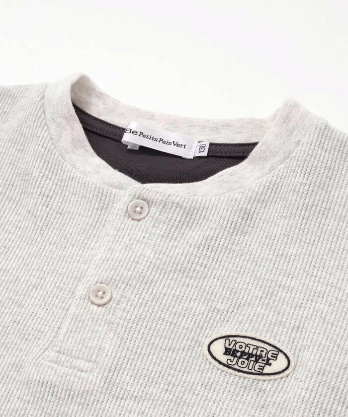 ベベ プチ ポワ ヴェール BeBe Petits Pois Vert 【店舗限定】ワッフル×天竺ワッペン半袖Tシャツ＋ショートパンツセットアップ(95 （ネイビー×ブルー） ネイビー×ブルー