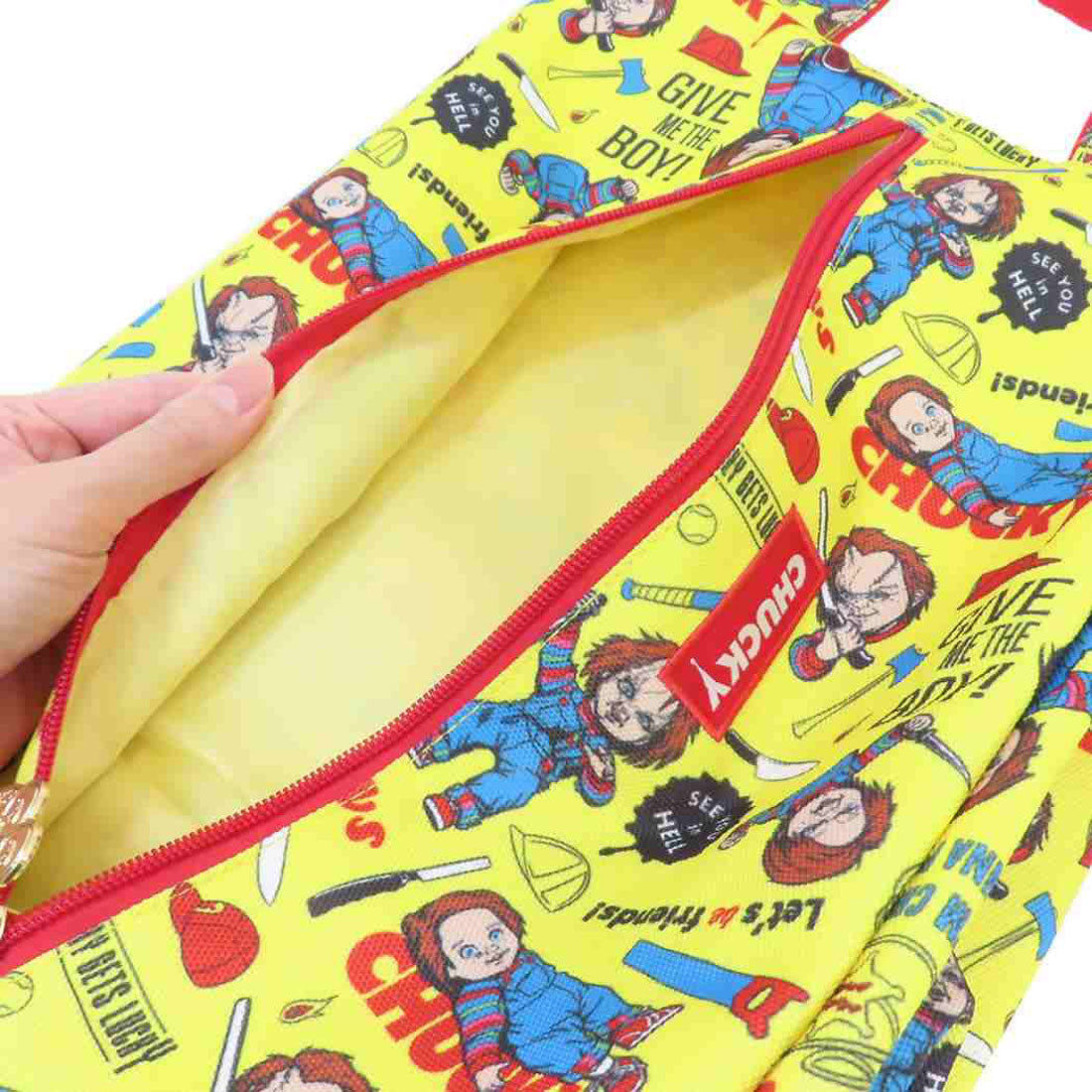 シネマコレクション cinemacollection CHUCKY チャッキー シューズケース シューズバッグ クレイジードール 丸眞 ゴルフ シューズ袋 映画キャラクター グッズ イエロー