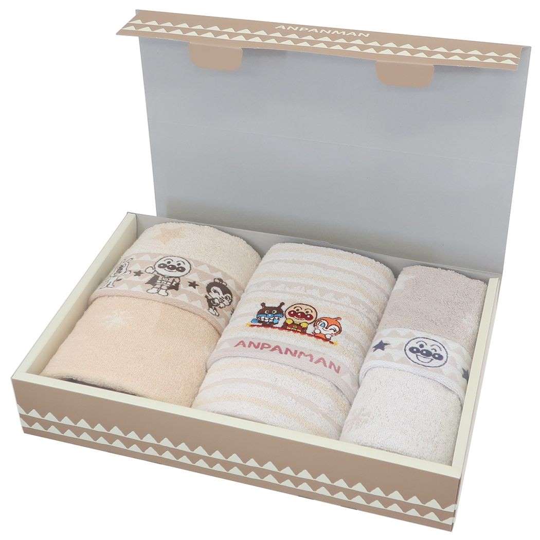 Cinema Collection cinemacollection Anpanman Goods Towel Gift Set Anime Character Face Towels (2 pieces) & Wash Towel Earth Color Gift Present for Men