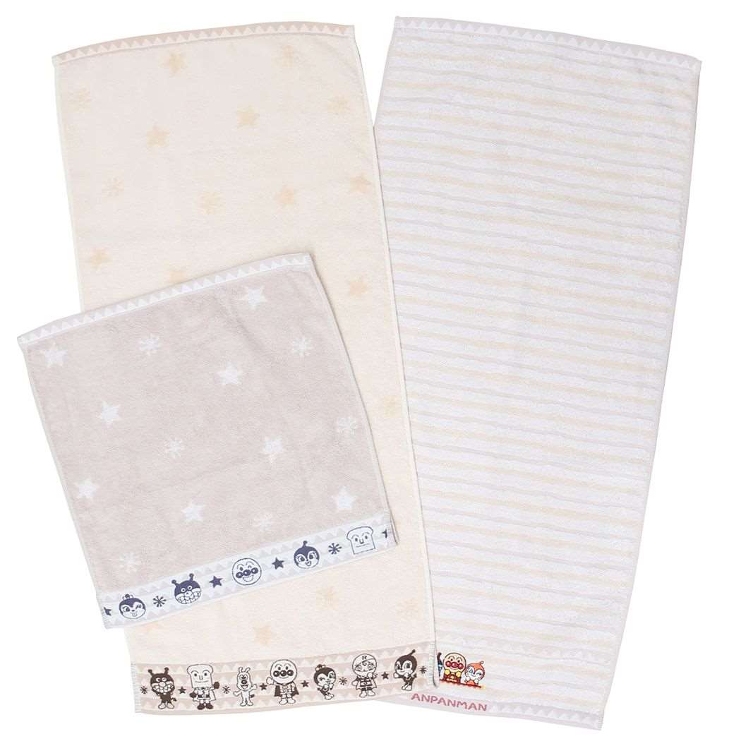 Cinema Collection cinemacollection Anpanman Goods Towel Gift Set Anime Character Face Towels (2 pieces) & Wash Towel Earth Color Gift Present for Men