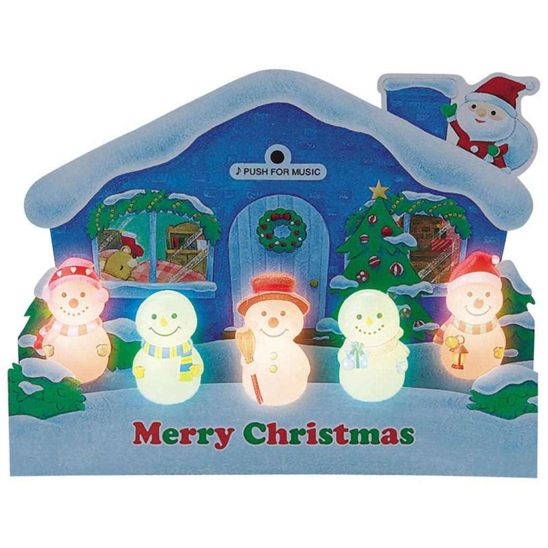 シネマコレクション cinemacollection CHRISTMAS グリーティングカード メロディ JXPM38-4 クリスマスカード 立体 家の前に立体スノーマン5個 サンリオ プレゼント ポップアップ グッズ ブルー