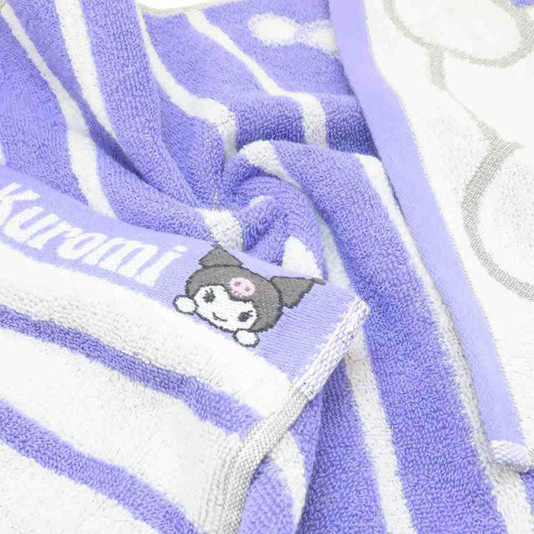 シネマコレクション cinemacollection クロミ ロングタオル 無撚糸パイルジャカード フェイスタオル オーガニックコットン プリティヒップクロミ サンリオ 丸眞 抗菌防臭加工 アップリケ刺繍 キャラクター グッズ パープル