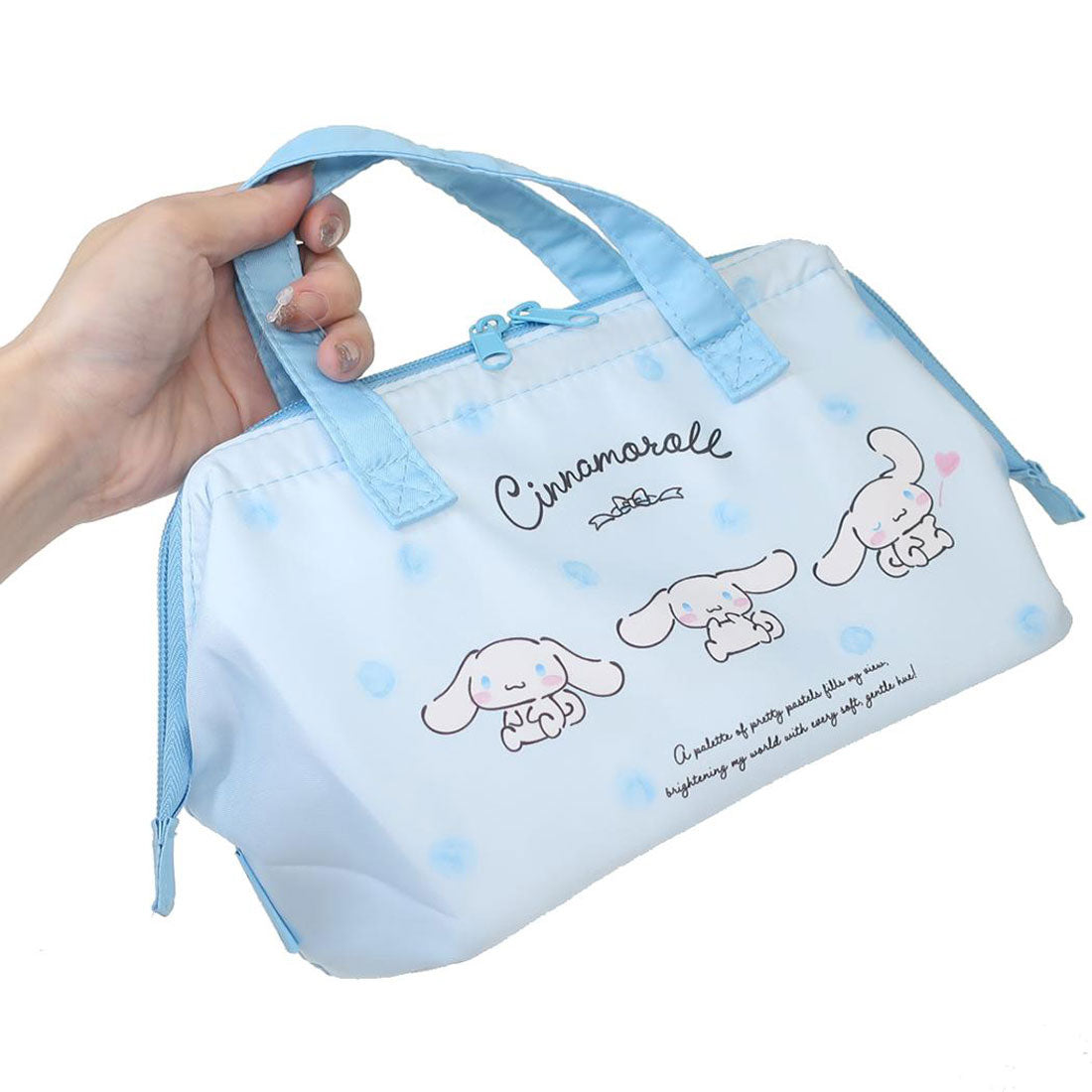 シネマコレクション cinemacollection シナモロール お弁当かばん がま口型ランチバッグ 水彩コスメ サンリオ スケーター 保温 保冷 アルミ蒸着 キャラクター グッズ ブルー