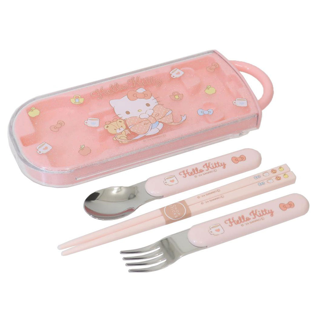 シネマコレクション cinemacollection ハローキティ お箸＆フォーク＆スプーンセット 抗菌食洗機対応スライドトリオセット ビックリボン サンリオ スケーター 新学期準備 女の子 キャラクター グッズ 【返品不可商品】 ピンク