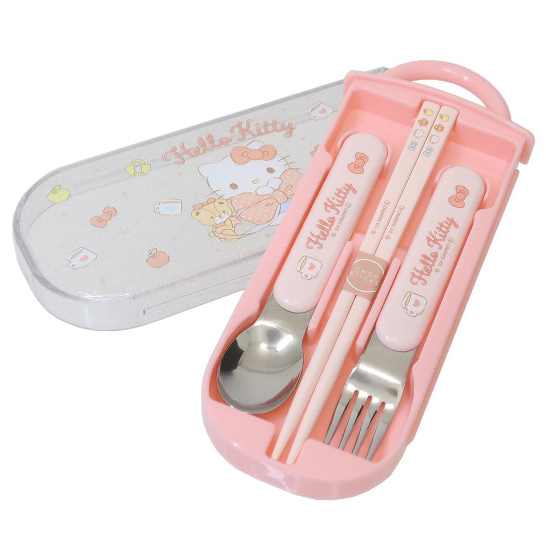 シネマコレクション cinemacollection ハローキティ お箸＆フォーク＆スプーンセット 抗菌食洗機対応スライドトリオセット ビックリボン サンリオ スケーター 新学期準備 女の子 キャラクター グッズ 【返品不可商品】 ピンク