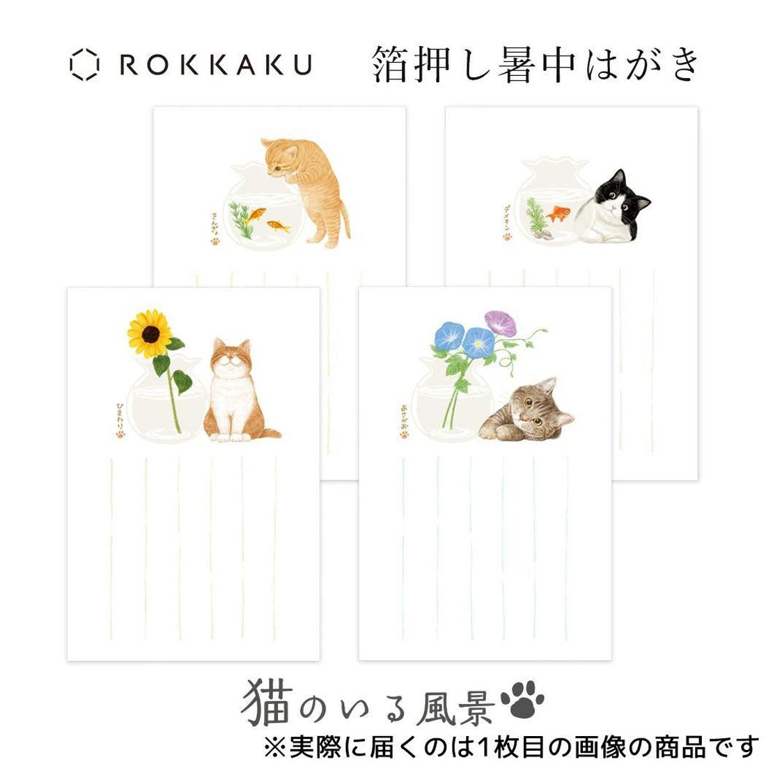 シネマコレクション cinemacollection ROKKAKU POSTCARD 暑中はがき 猫のいる風景 2枚入り ひまわり ねこ フタバ ポストカード 箔押し 暑中見舞い 夏 グッズ 他