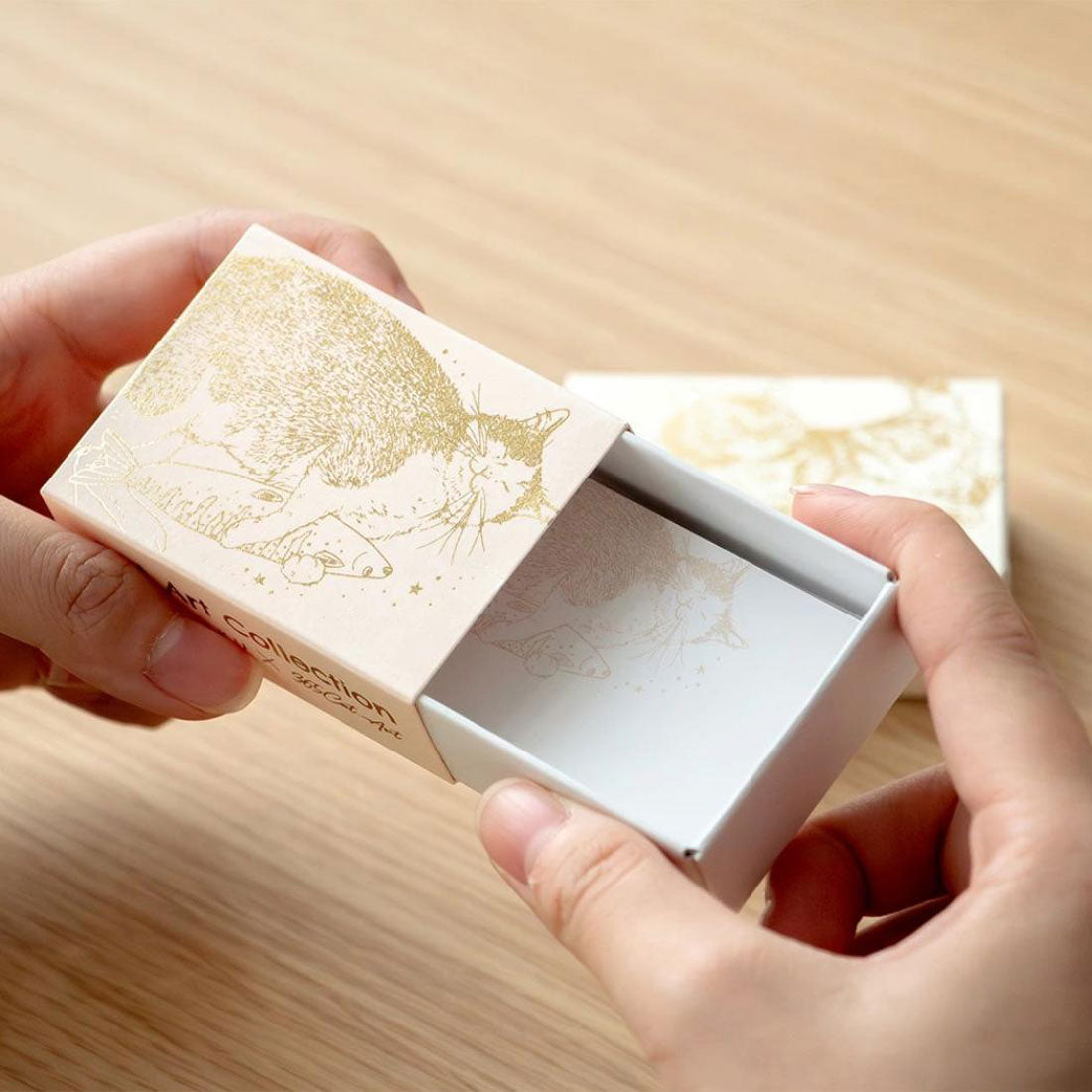 シネマコレクション cinemacollection ROKKAKU x 365Cat Art メモ帳 メモ入りミニBOX Cat Art Collection pink ねこ フタバ ネコ 箔押し 箱入りメモ グッズ ベージュ