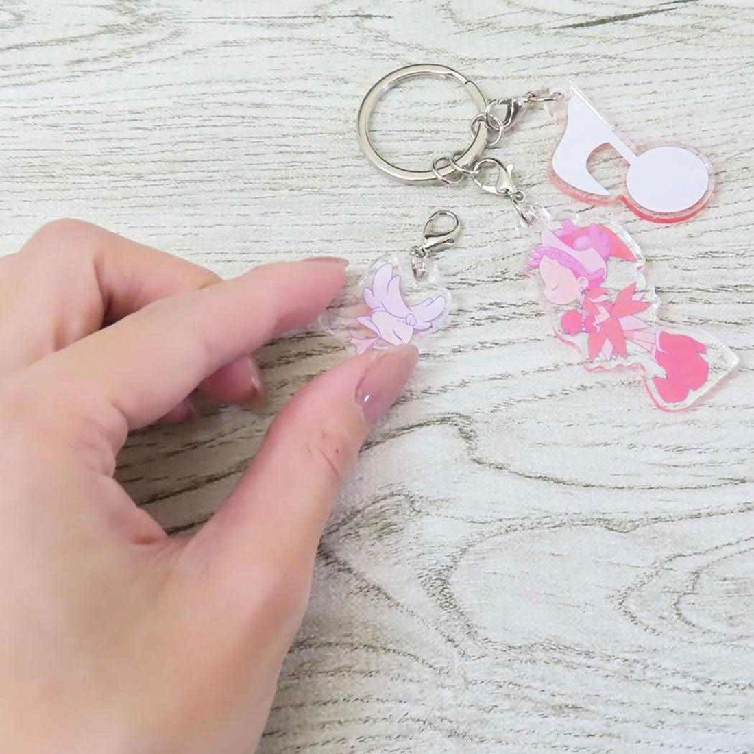 シネマコレクション cinemacollection おジャ魔女どれみドッカーン！ キーリング 3連アクリルキーホルダー 春風ぽっぷ バンダイ 3チャーム アクキー アニメキャラクター グッズ ピンク