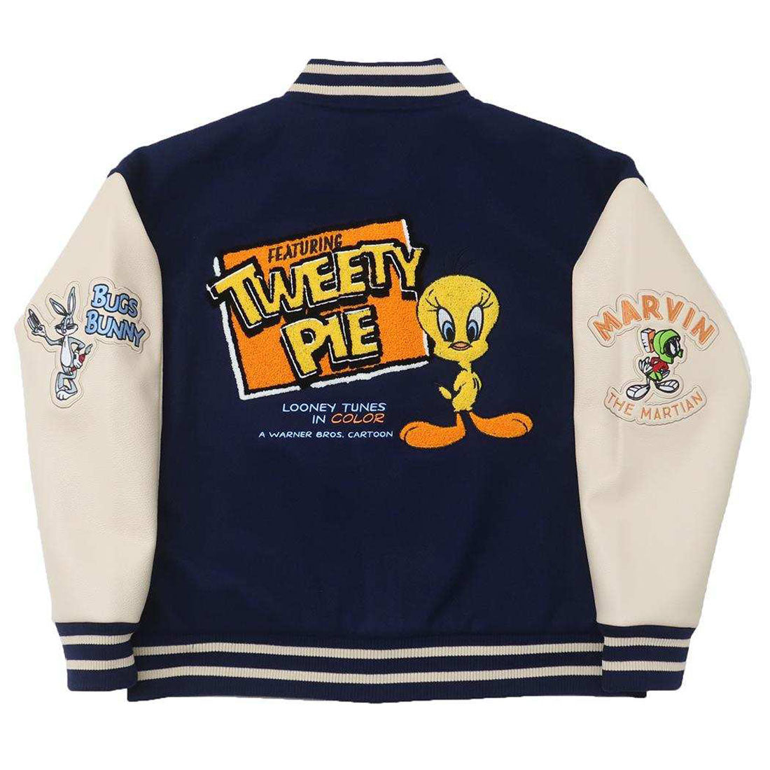 シネマコレクション cinemacollection ルーニーテューンズ アウター レディース スタジャン フィーチャリングトゥイーティーパイ L LOONEY TUNES 丸眞 プレゼント スカジャン オーバーサイズ キャラクター グッズ ネイビー