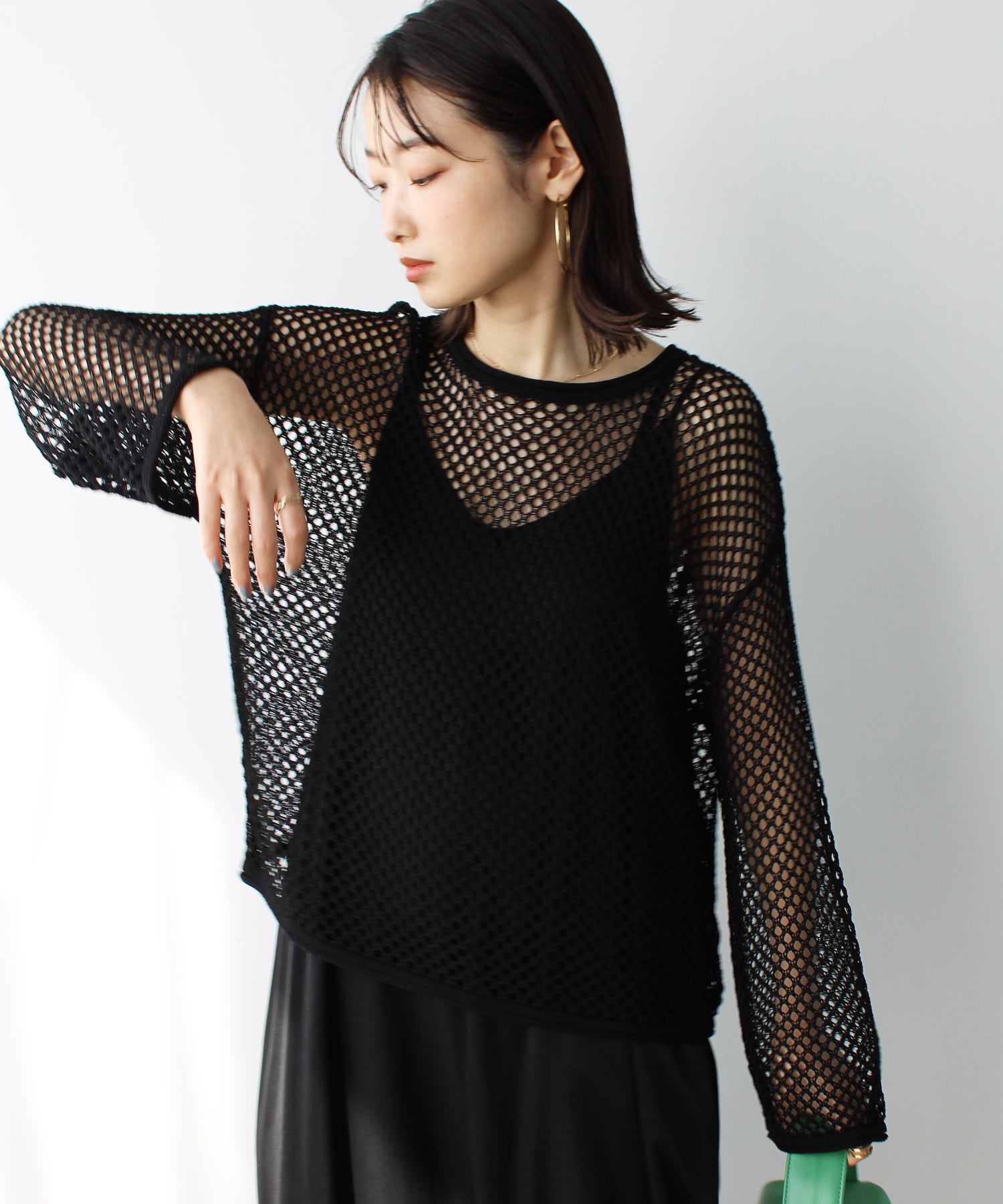 エヌエフ n.f. メッシュショートニット