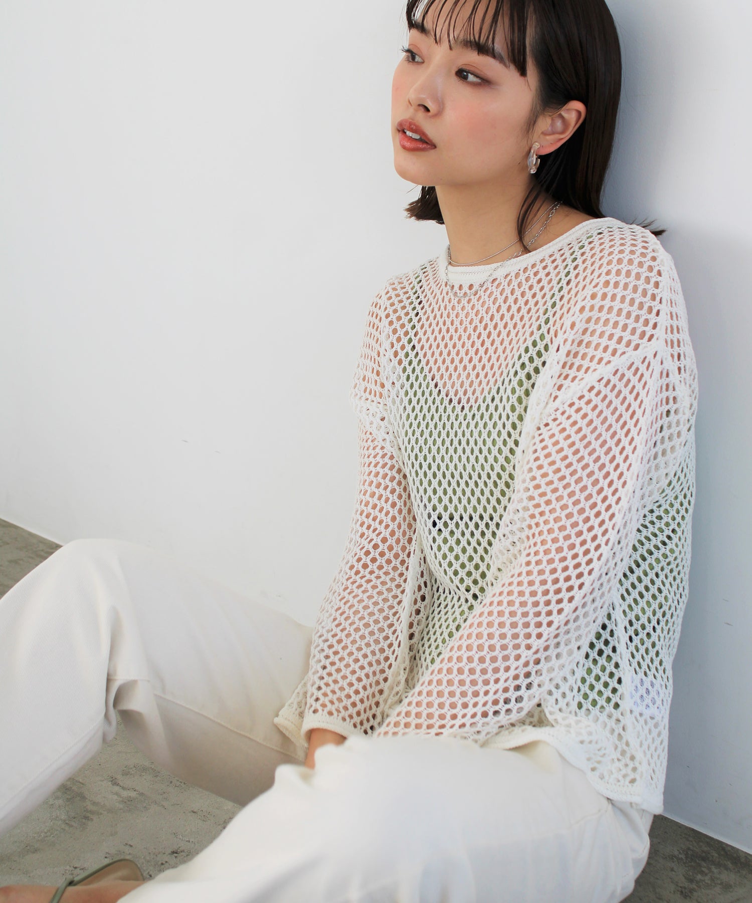 エヌエフ n.f. メッシュショートニット