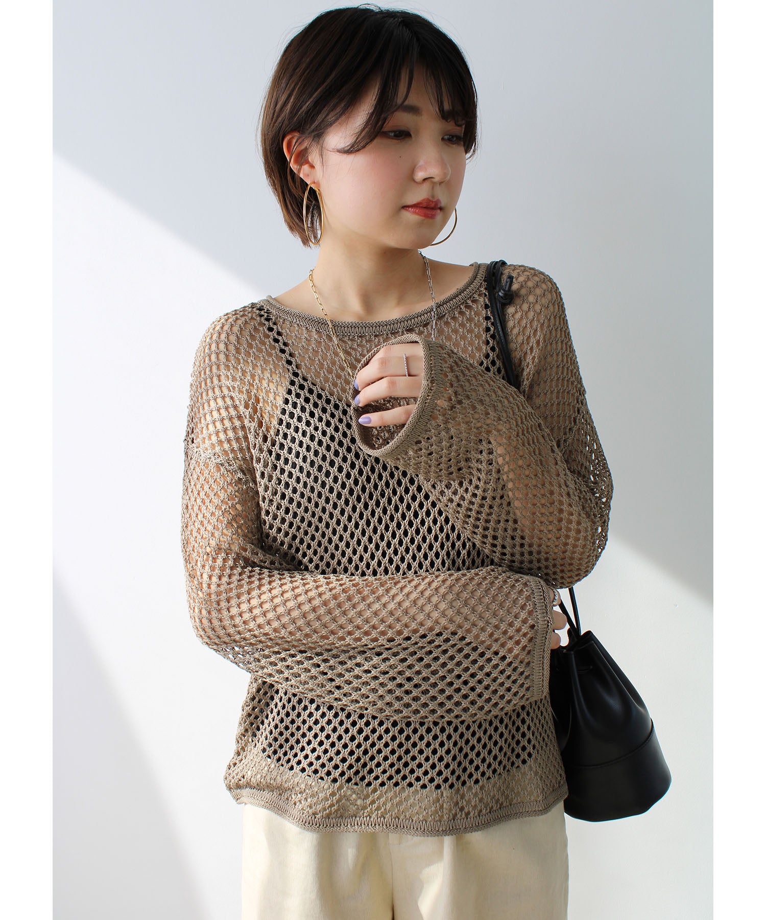 エヌエフ n.f. メッシュショートニット