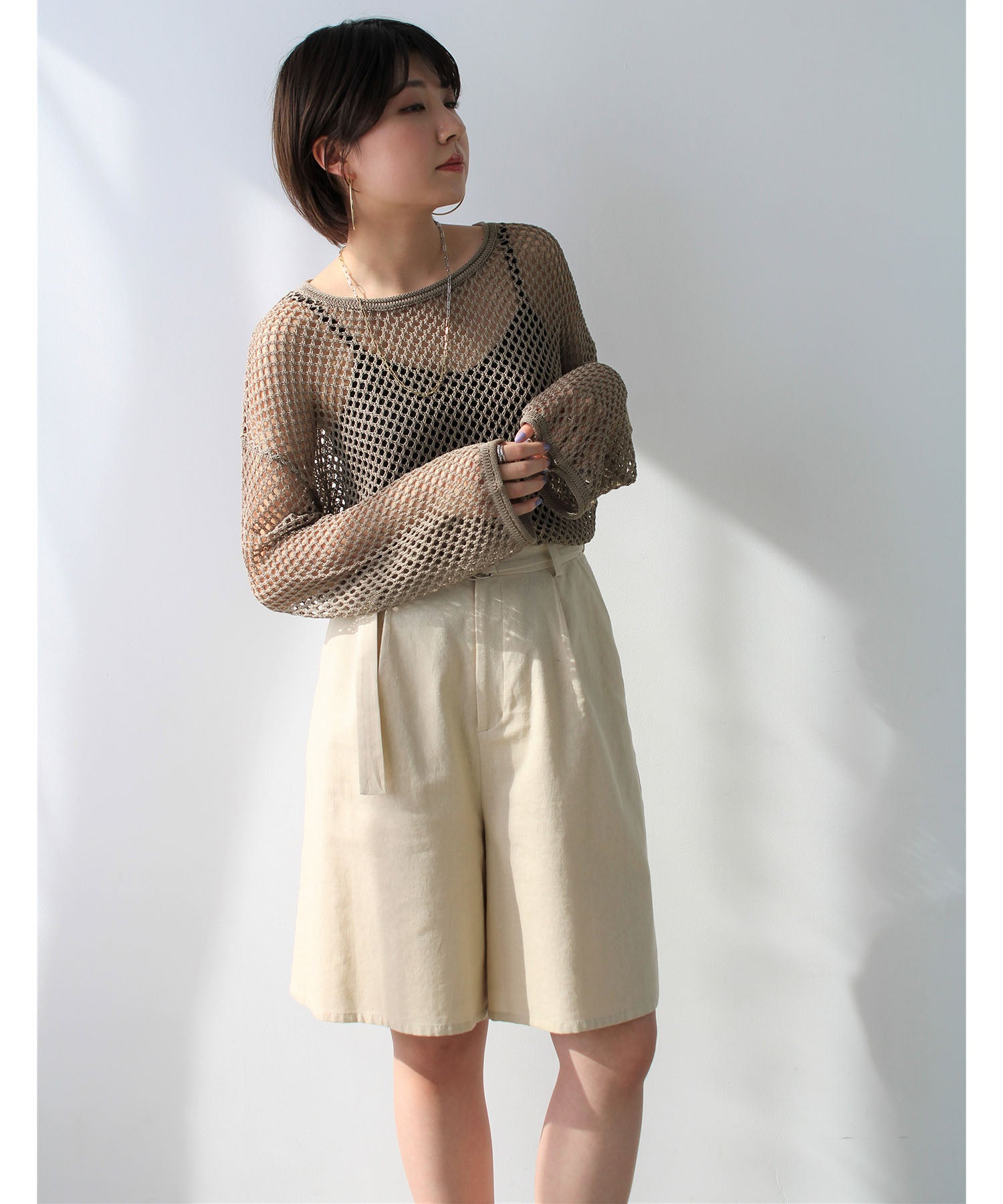 エヌエフ n.f. メッシュショートニット