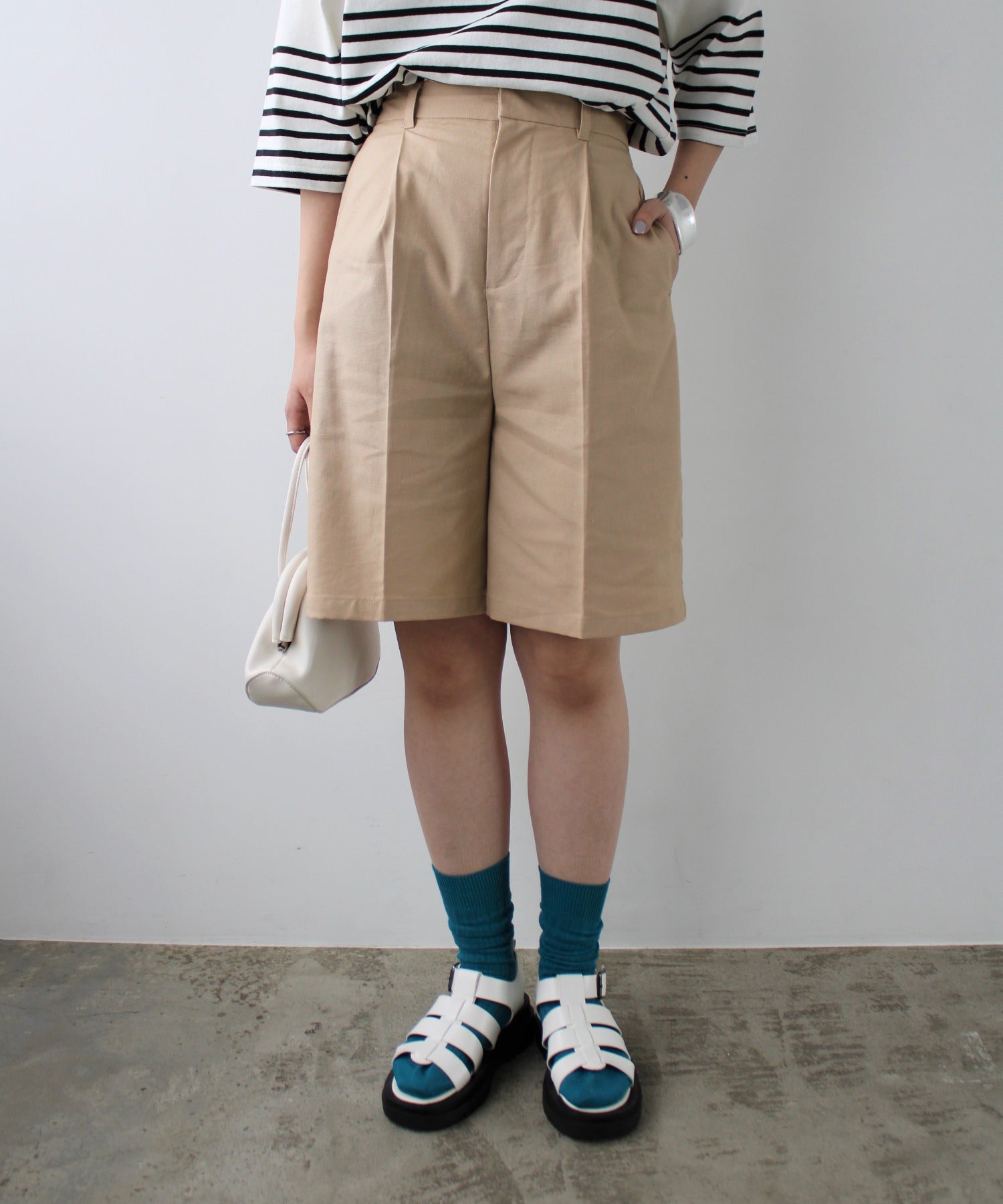 エヌエフ n.f. リネンライクハーフパンツ,ベージュ