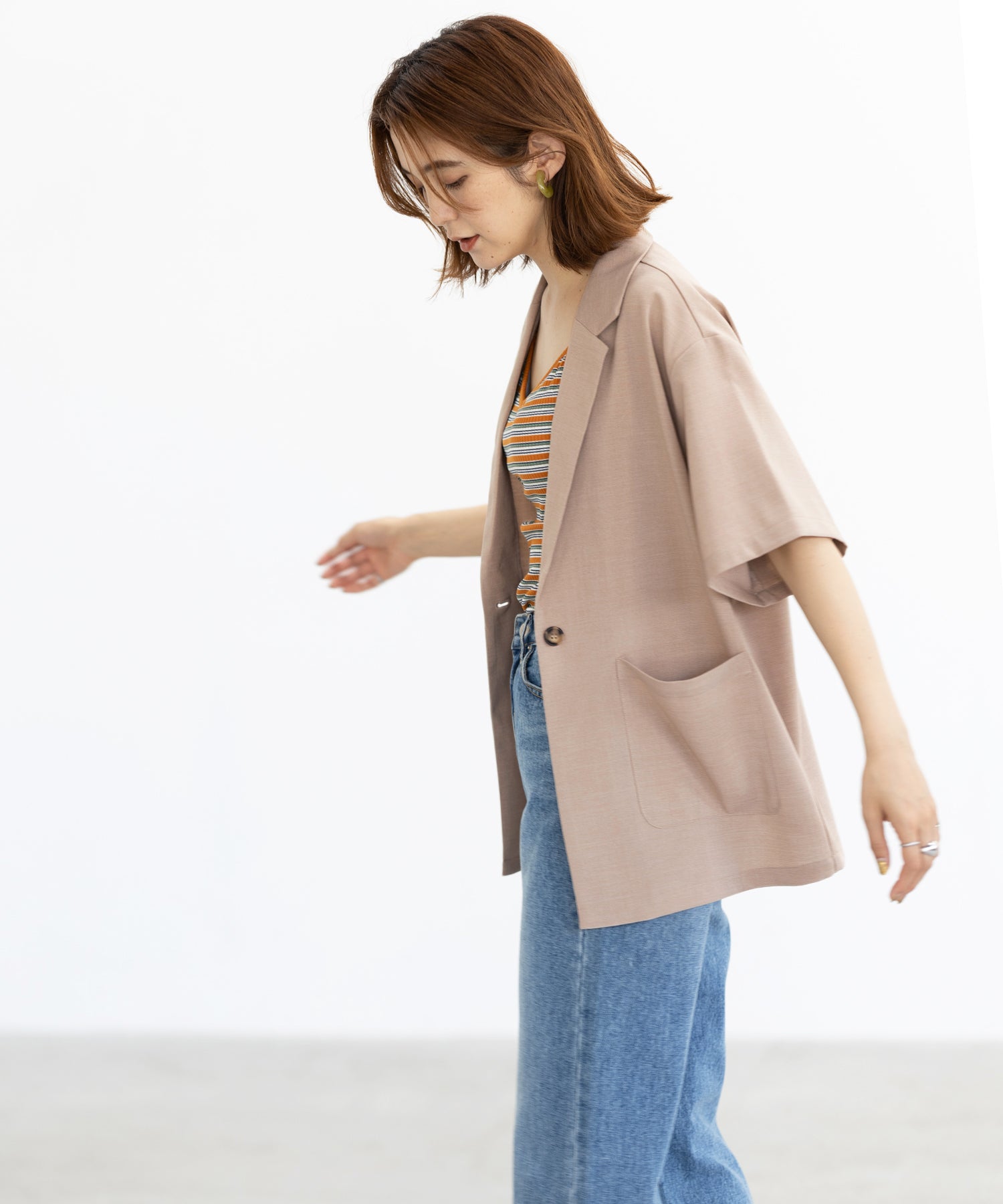 エヌエフ n.f. リネン風素材半袖ジャケット