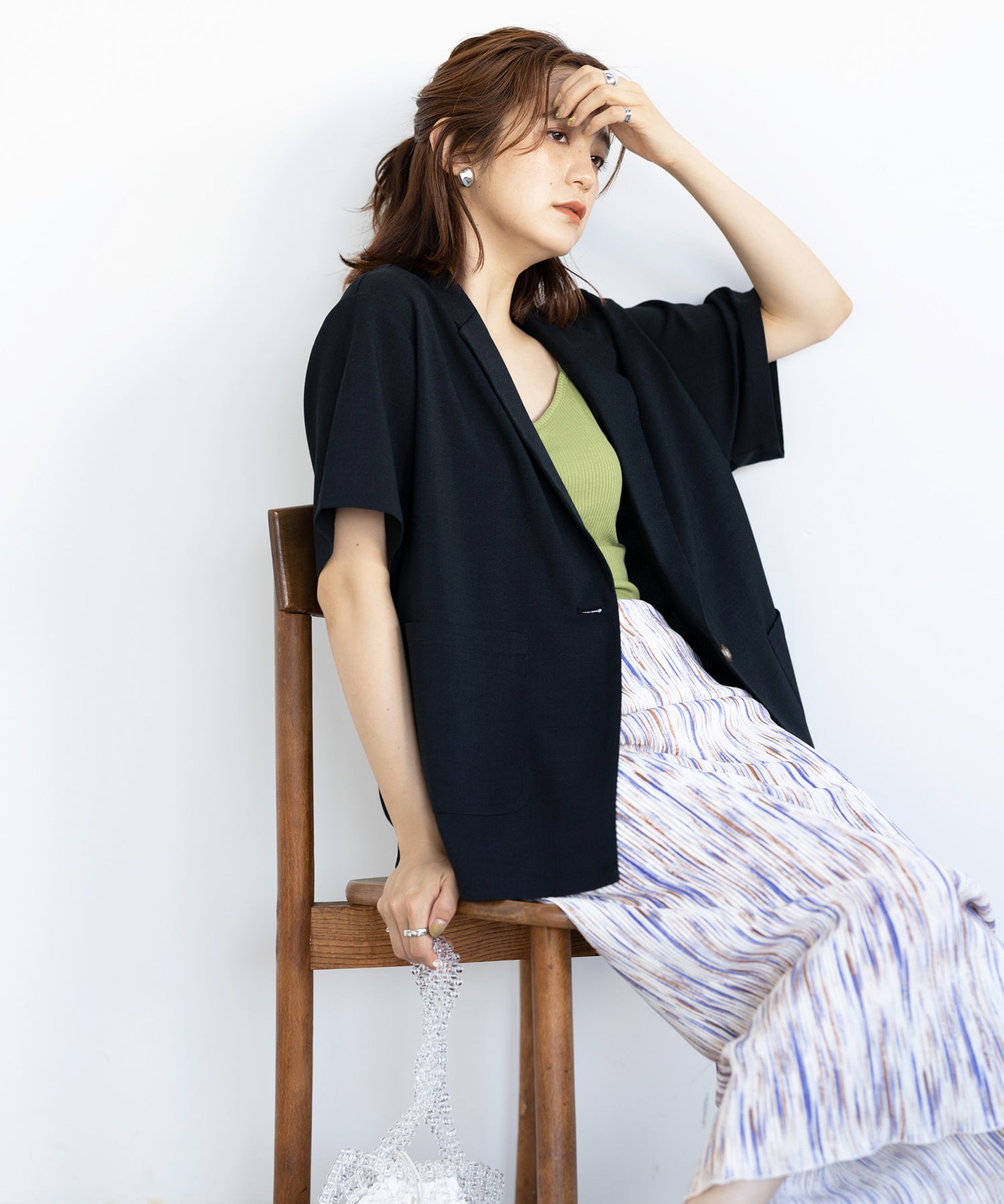 エヌエフ n.f. リネン風素材半袖ジャケット