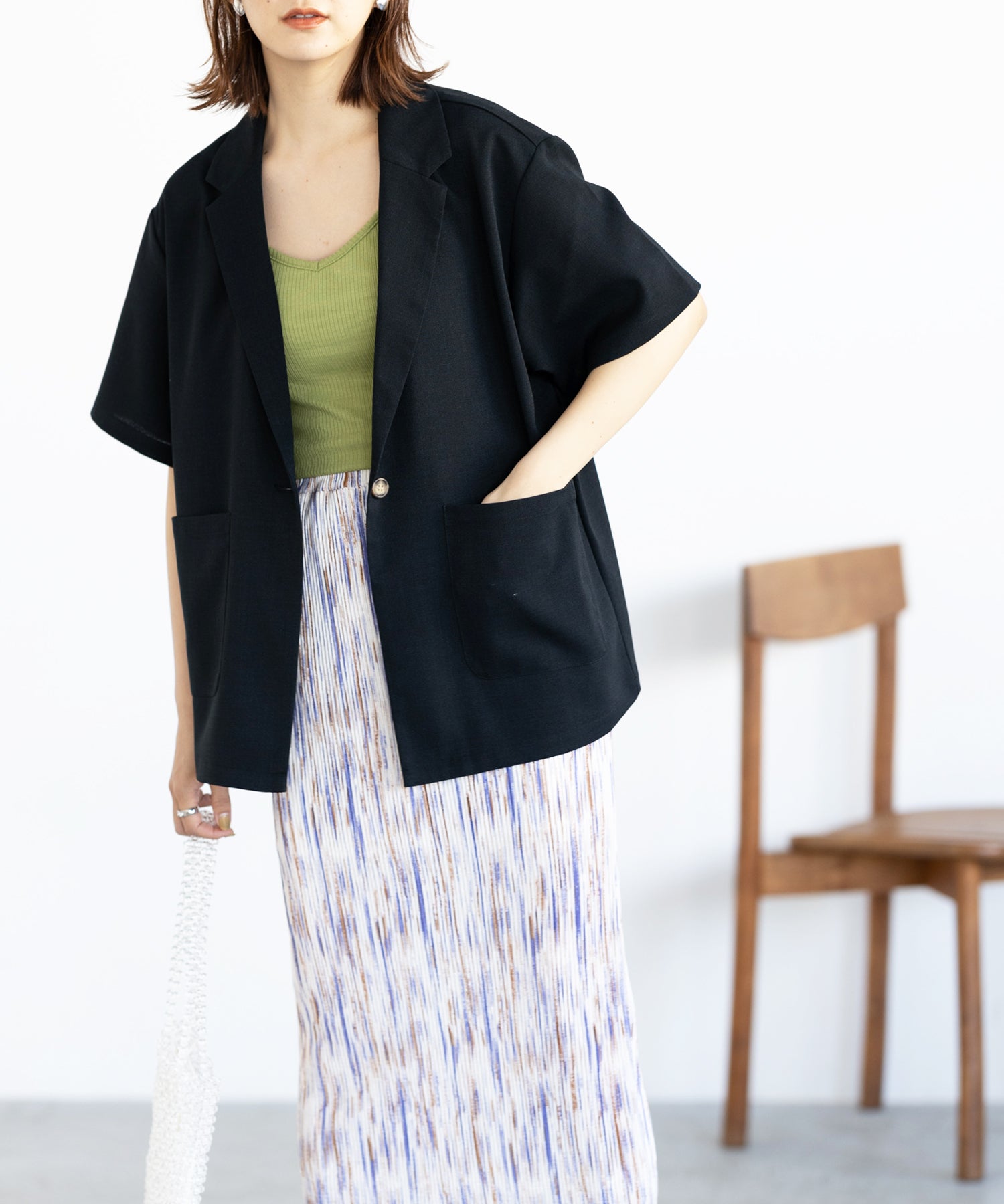エヌエフ n.f. リネン風素材半袖ジャケット