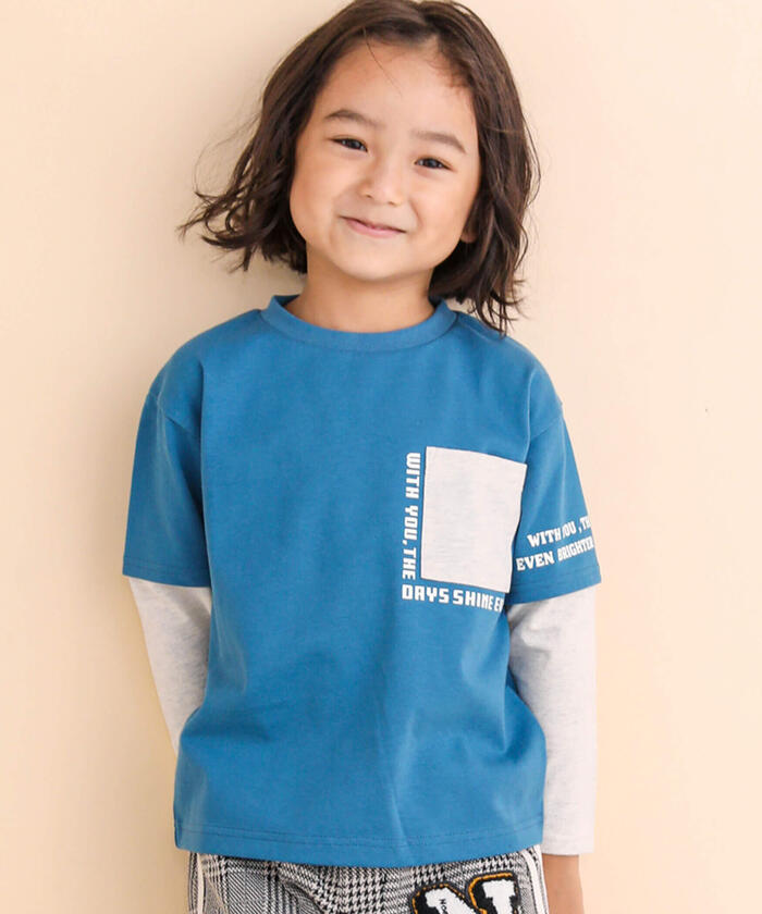 ノイユ エーム ベベ Noeil aime BeBe 重ね着風ポケットTシャツ