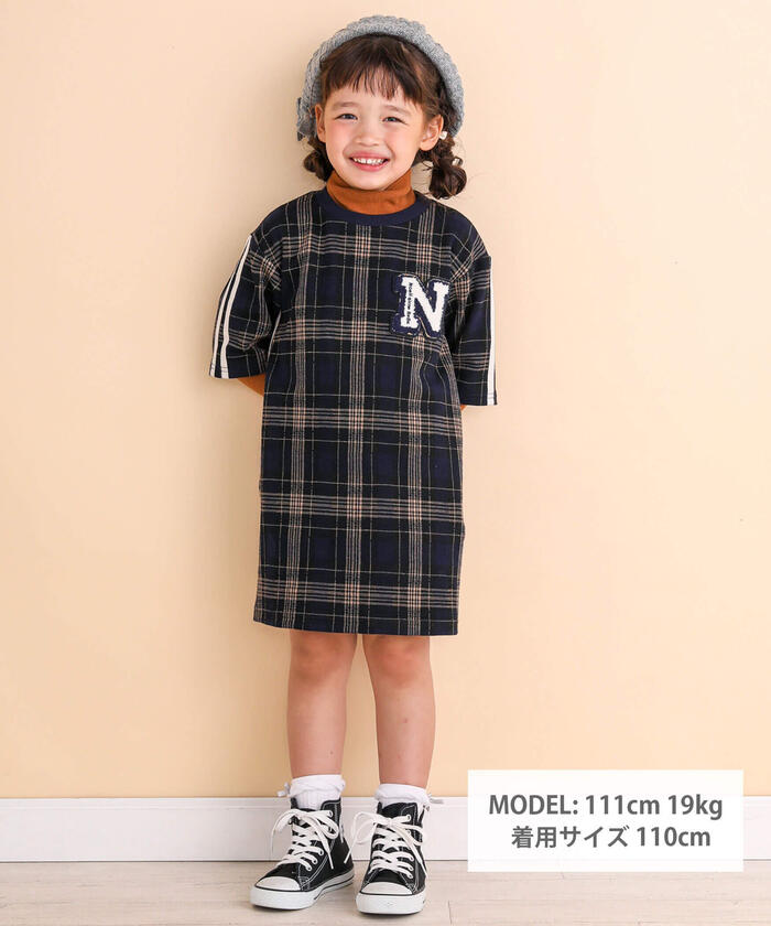 ノイユ エーム ベベ Noeil aime BeBe 【 お揃い 】チェックジャガードサイドラインワンピース