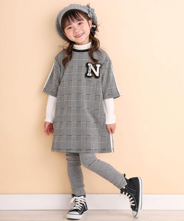 ノイユ エーム ベベ Noeil aime BeBe 【 お揃い 】チェックジャガードサイドラインワンピース